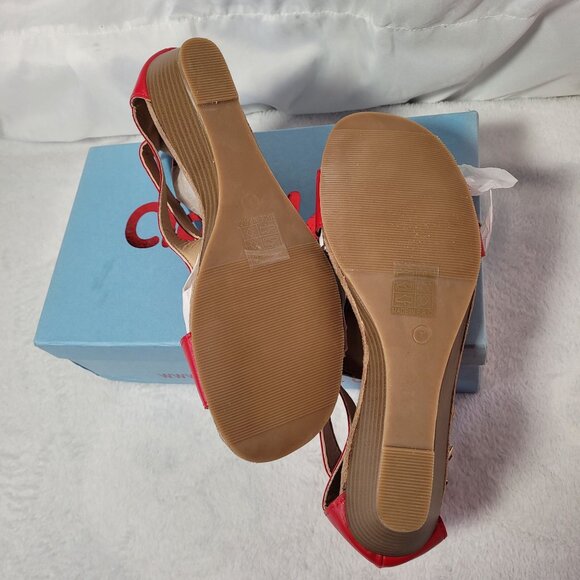 Cloud 90 Women's Red Open-Toe Leather Wedge Sandals With Buckle Straps Size 7 - Picture 9 of 12